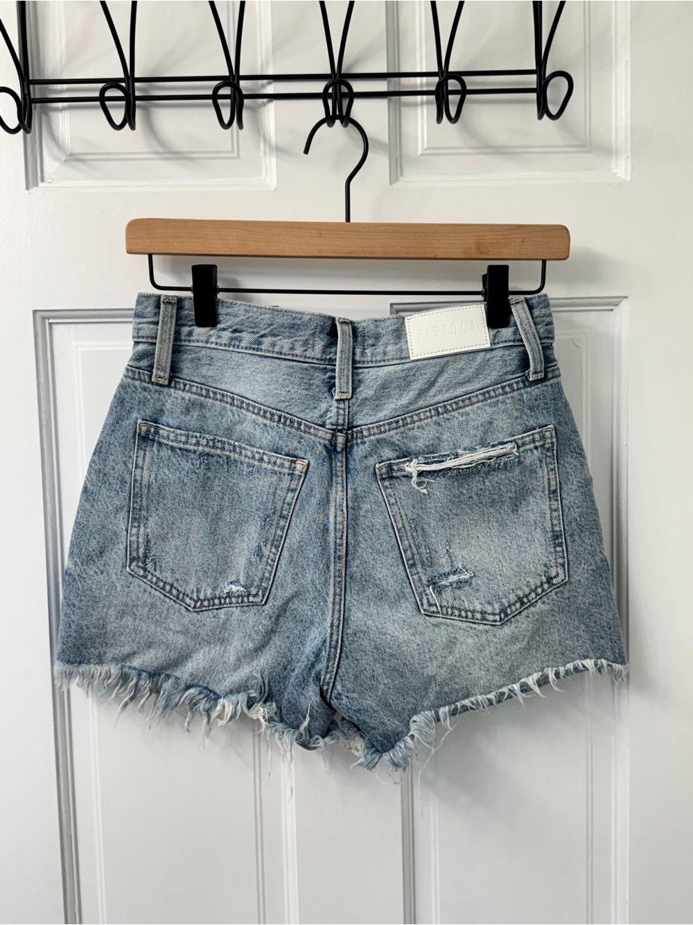 Revolve PISTOLA Nova Shorts High Waist Distressed Denim Sz 24 - Picture 8 of 12